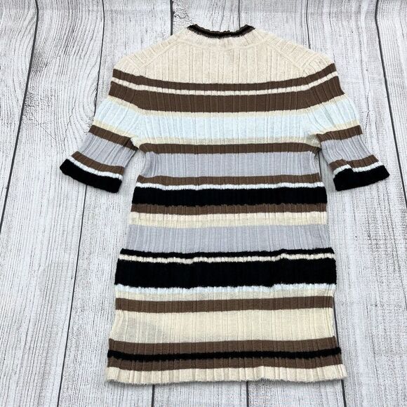 Theory Sweater Sz S Wool Blend White Crushed Velvet Striped Short Sleeve Shirt - Picture 2 of 6